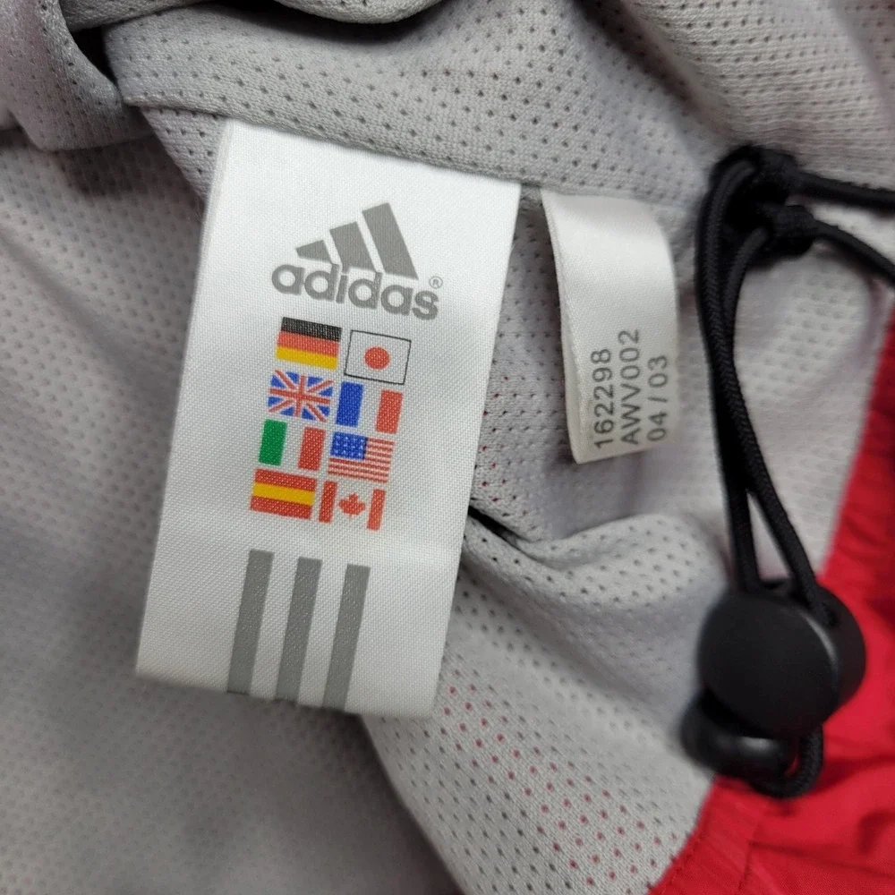 Vintage Adidas Jacket Mens Large Red Full Zip Track 3 Stripes‎ Windbreaker 2000s